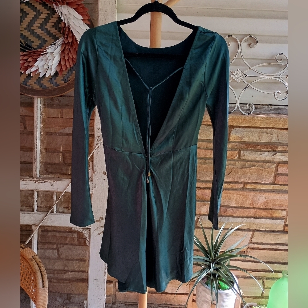 NWT Hello Molly Elegant Teal Satin Material Dress_Med - Picture 7 of 8